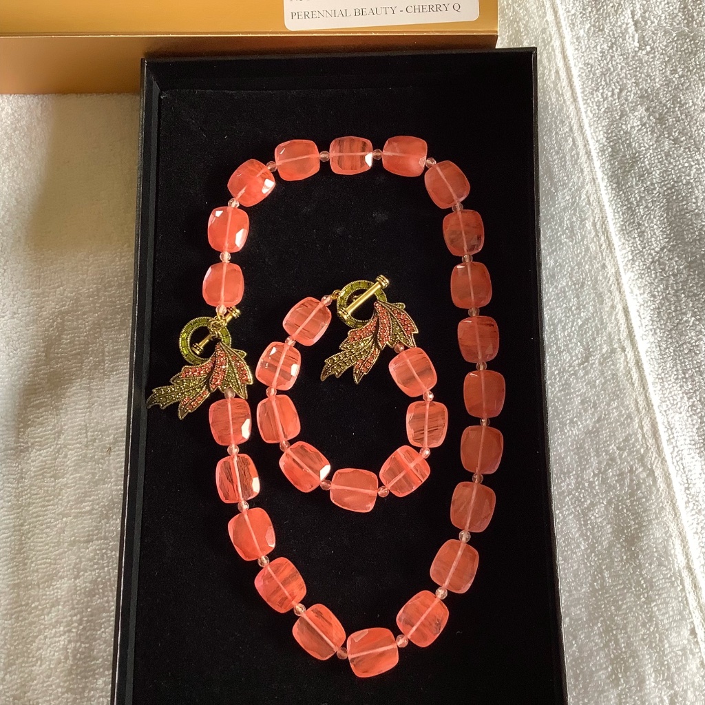 Heidi Daus Perennial Beauty Pink Cherry Quartz Necklace & Bracelet Set